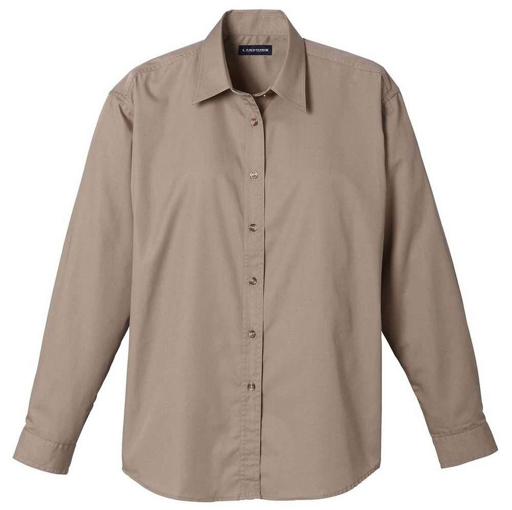 2/$15 LANDMARK women's tan button down shirt